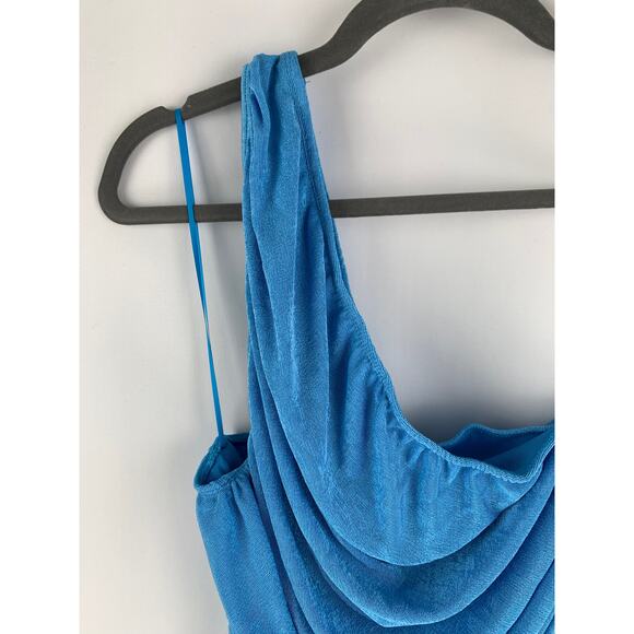 Lioness The Goddess Mini Ruched Dress Womens 8 One Shoulder Blue New Short - Picture 5 of 11